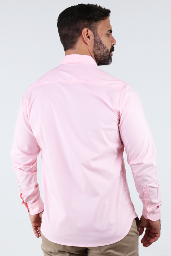 Camisa de Vestir Manga Larga Slim Fit Rosado Casual Para Hombre